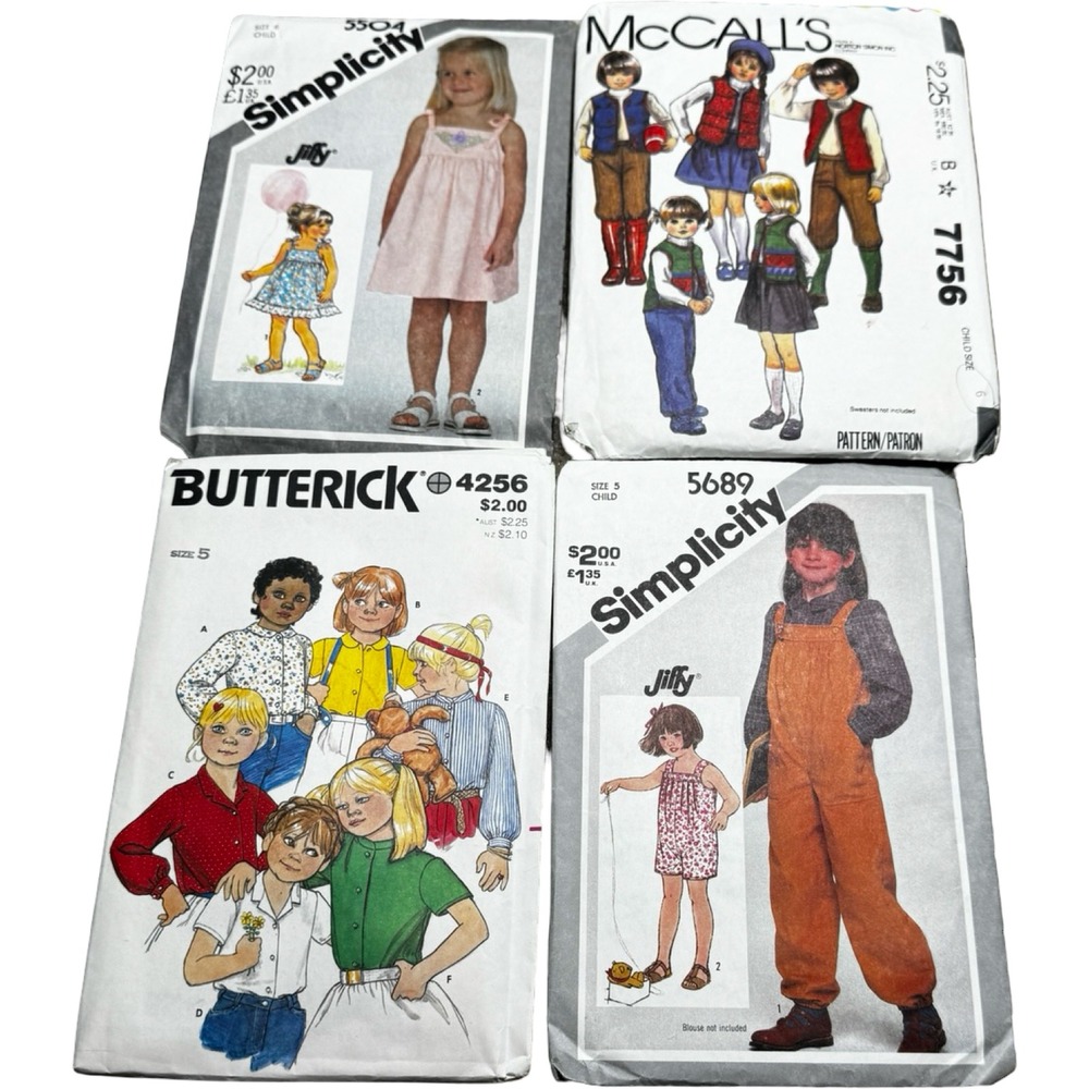 Vintage Simplicity McCalls Butterick Kids Sewing Patterns Lot 4 5 6 70s 80s Mix‎
